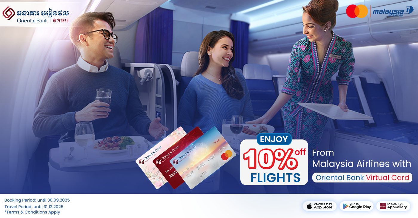 Enjoy 10% off flights from Malaysia Airlines with Oriental Bank Virtual Card